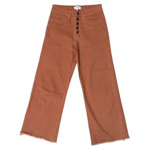 ANNIEWEAR Cropped Wide Leg‎ Button Fly Jeans Rust Orange Raw Hem Women's Size S